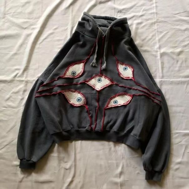 Devil Eyes Cotton Hoodie 1990s Vintage Pattern Printed Top L_viptrois.com