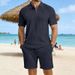 Men's Summer Polo Shirt And Shorts Set Short Sleeved Knitted Casual Collared Jacquard Textured_viptrois.com