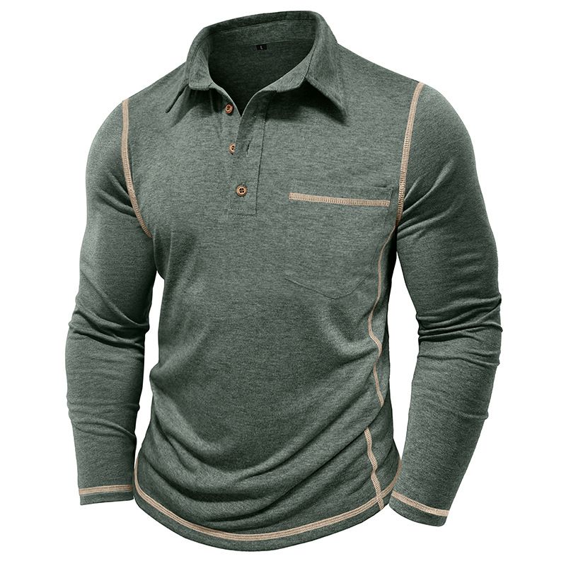 Men's Long Sleeve Polo Shirt – Classic Autumn/Winter Staple (Breathable Polyester Blend, Slim Fit)_viptrois.com