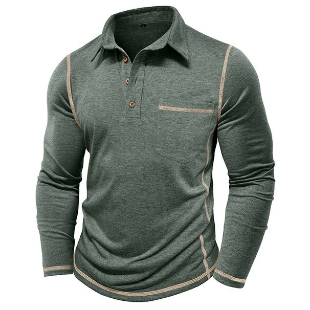 Men's Long Sleeve Polo Shirt – Classic Autumn/Winter Staple (Breathable Polyester Blend, Slim Fit)_viptrois.com