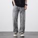 Men's Clothing Loose Straight Personalized Laser Burnt Flower Jeans Street Loose Straight Casual Trousers_viptrois.com