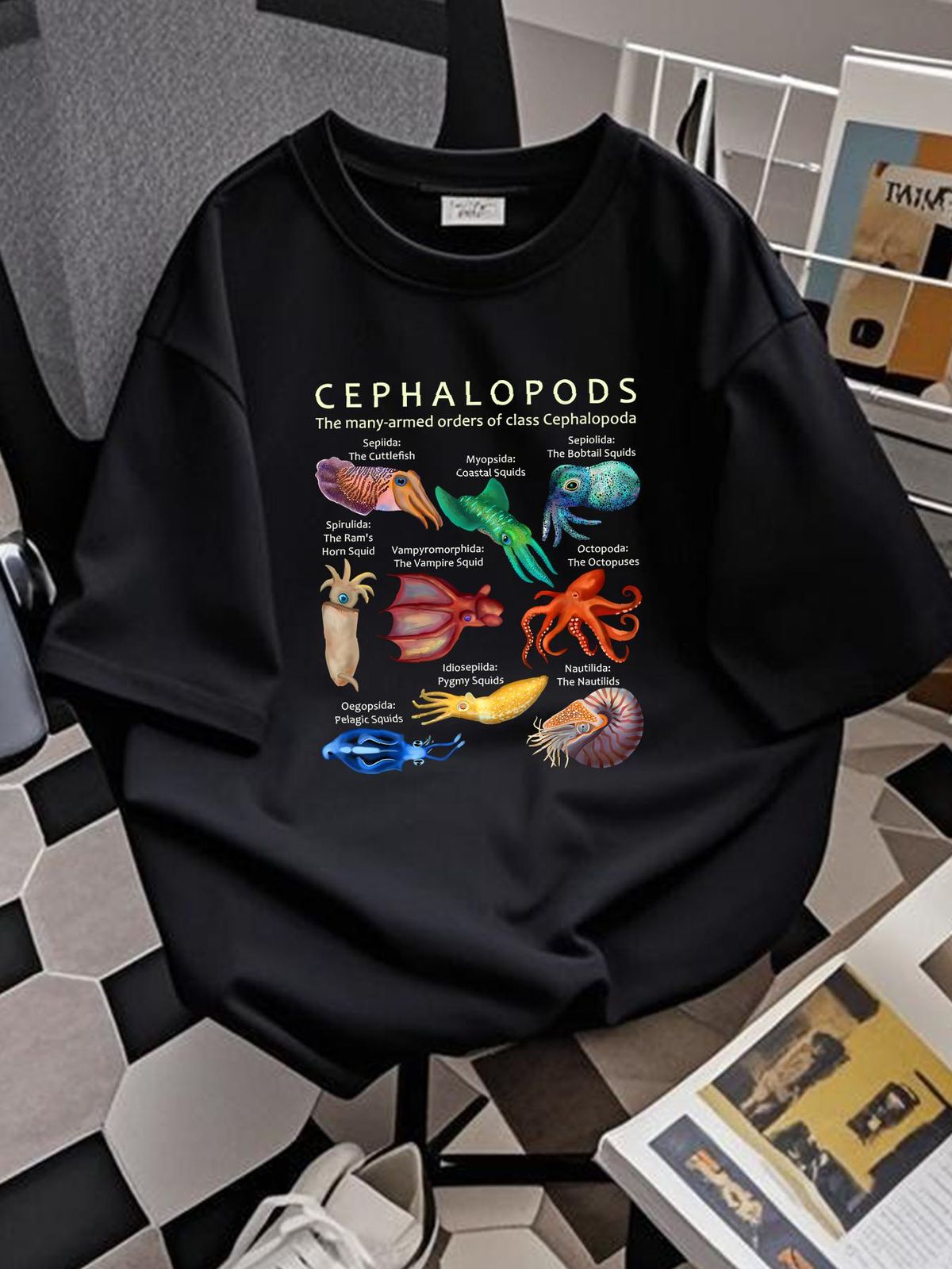 The Cephalopod: Octopus, Squid, Cuttlefish, And Nautilus T-Shirt Size S-5XL Stylish Breathable Graphic Homme Designer Clothes Slightly Stretched_viptrois.com