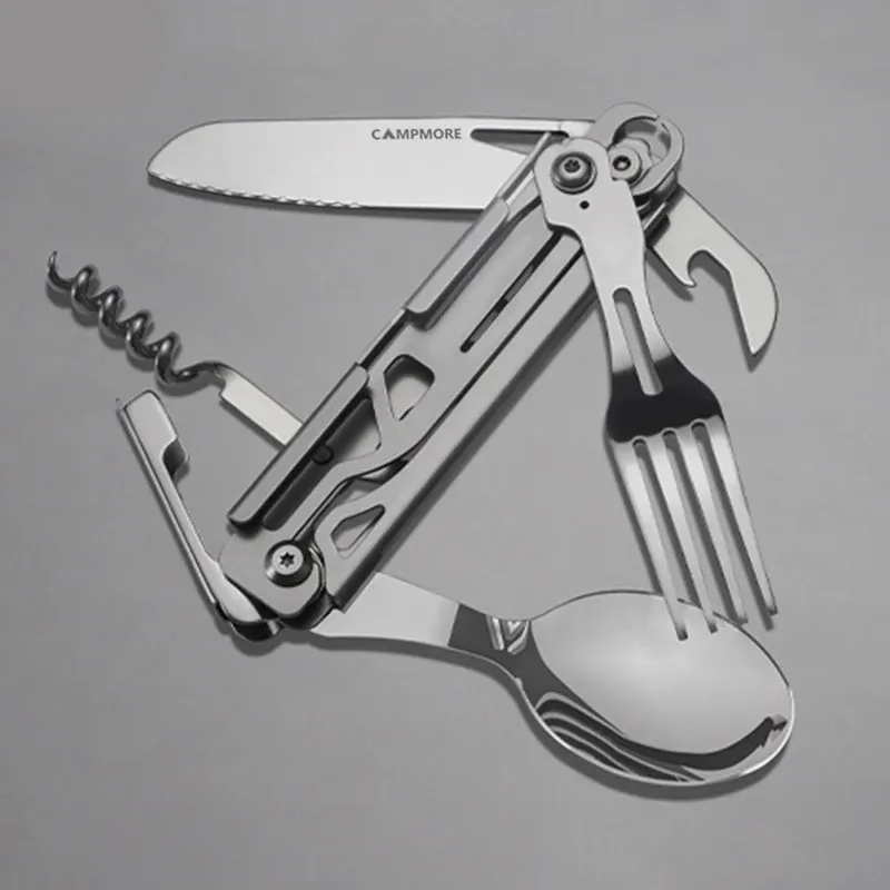 Outdoor Tableware Multi-function Portable Knife Fork Spoon Bottle Opener Foldable Cutlery Camping Equipment_viptrois.com