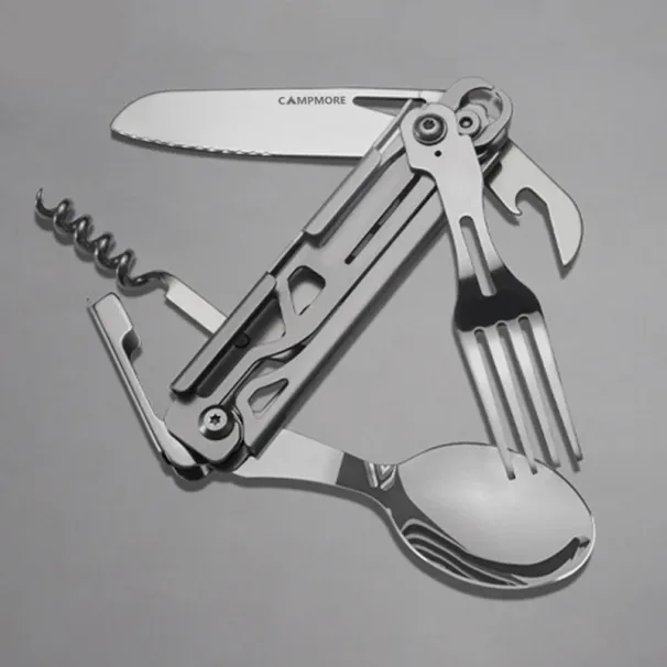 Outdoor Tableware Multi-function Portable Knife Fork Spoon Bottle Opener Foldable Cutlery Camping Equipment_viptrois.com