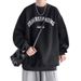 Pure Round Neck Sweatshirt For Men, Autumn New Fleece-Lined Letter Print Casual Top, Hong Kong Style Versatile Loose Pullover_viptrois.com