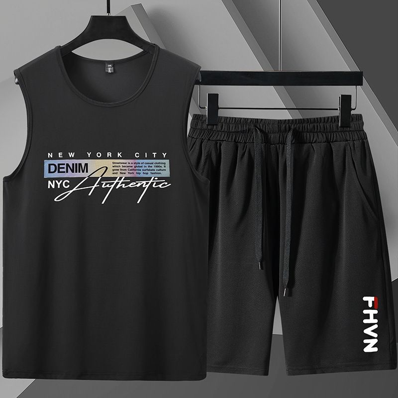 Men's Clothing Plus Size Sports Suit Men's Clothes Breathable Trend Fat Short Sleeve Sleeveless T Shirt Quick Drying Vest Summer_viptrois.com