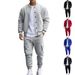 Men's Loose Sports Suit Autumn Winter American Style Stand Up Collar Velvet Casual Jacket Baseball Uniform Trousers_viptrois.com