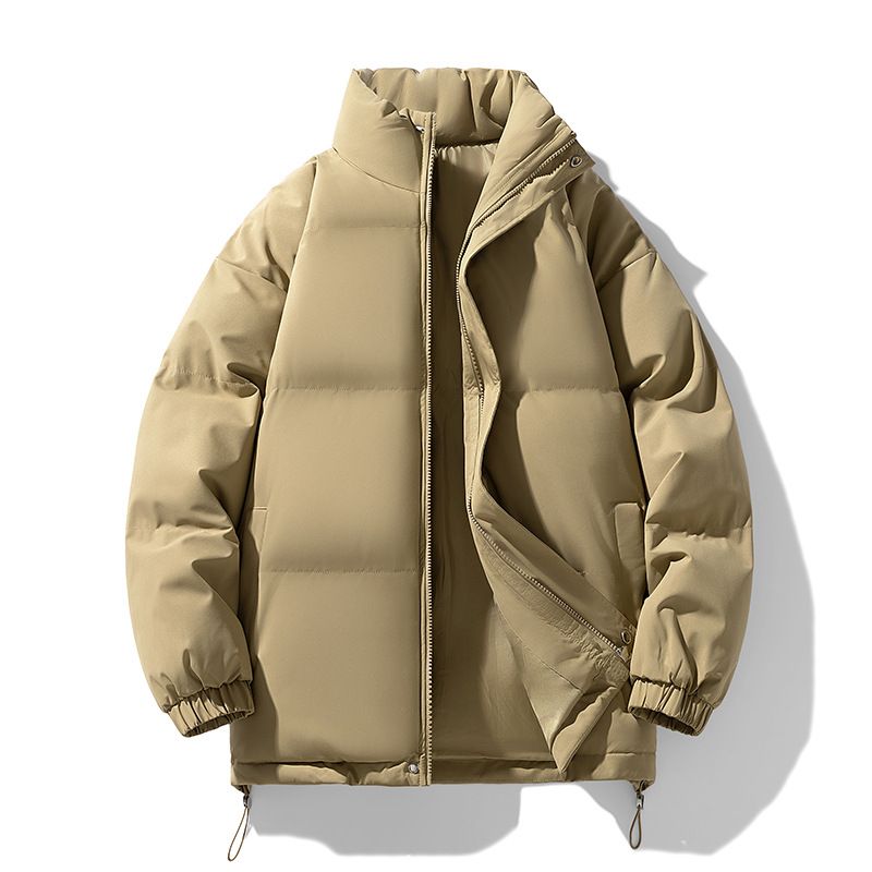 Men's Clothing Cotton Padded Jacket Winter Padded Jacket With Stand Collar, Thickened Loose Fit Unisex Coat, Trendy Solid Color Casual Outerwear_viptrois.com