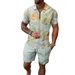 Men's Clothing Leisure Beach Leaves Outdoor Zipper Short Sleeve Shorts Two Piece Suit_viptrois.com