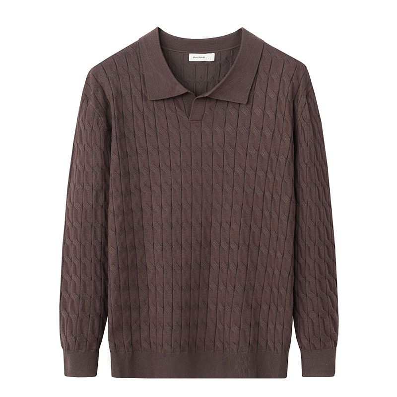 Men's Oversized Knit Polo Shirt V-Neck Long Sleeve Business Casual T-Shirt Lightweight Stretch Fabric Black White Navy Gray S-2XL_viptrois.com
