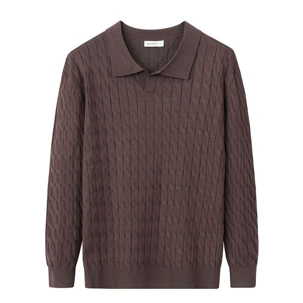 Men's Oversized Knit Polo Shirt V-Neck Long Sleeve Business Casual T-Shirt Lightweight Stretch Fabric Black White Navy Gray S-2XL_viptrois.com