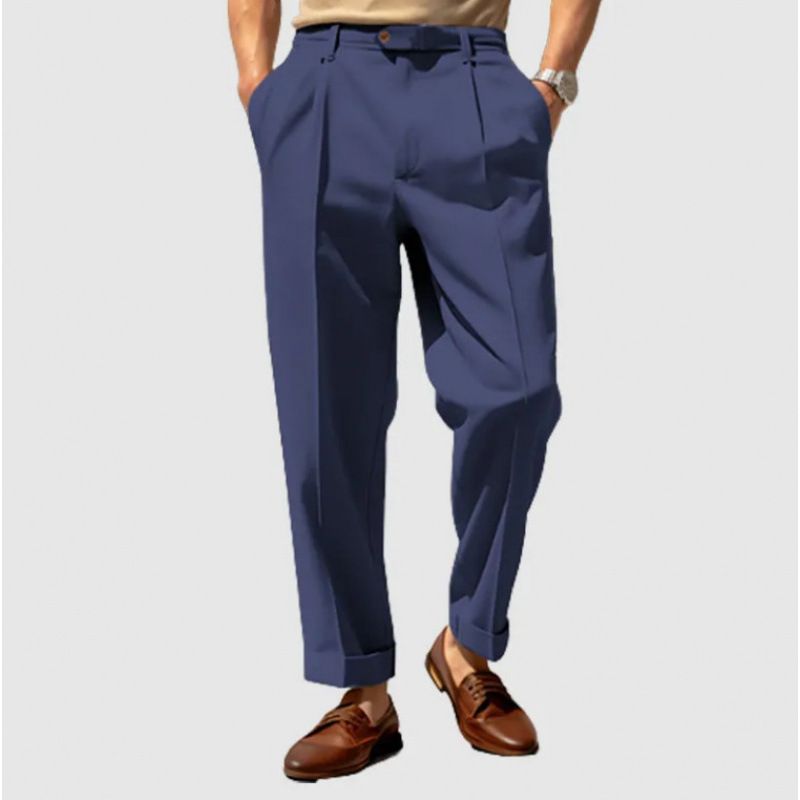 Men's Formal Straight Leg Trousers Mid Waist Button Detailing Plain Color Comfortable Outdoor Everyday Fashion Dress Wholesale_viptrois.com