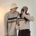 Color-Blocked Striped Sweater – Oversized Unisex Knit Pullover, Soft & Cozy Vintage-Inspired Casual Wear_viptrois.com
