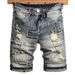 Men's Clothing Men's Trendy Distressed Patchwork Frayed Tassel Denim Shorts Slim Fit Stretchy Five Point Retro Versatile Riding Breeches_viptrois.com