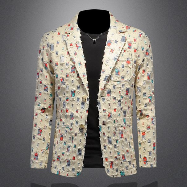 Men's Clothing New Men's Casual Fashion Slim Suit Large Size Worn Print Handsome Suit Jacket Trend_viptrois.com