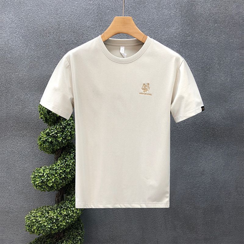 2025 Summer Simple Small Embroidery Short Sleeve T-Shirt Men's Trend Brand Half Sleeve Men's Crew Neck Casual Solid Color T-Shirt_viptrois.com