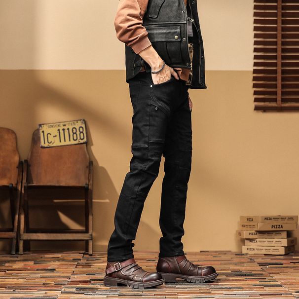 men's cycling stretch jeans motorcycle pants_viptrois.com