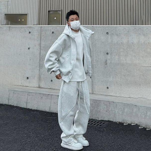 Casual Sports Suit Men's Spring And Autumn Cardigan Sweater Loose And Fattened Plus Size Trendy Brand Jacket Trousers Two-piece Set_viptrois.com