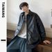 men's spring vintage work jacket streetwear style, patchwork design, loose fit with stand collar for casual & urban outfits_viptrois.com
