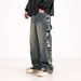Men's Clothing Autumn Hard Work High Waist Washed Side Big Hole Wide Leg Handsome And Slim Distressed Jeans_viptrois.com