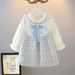 Girls Long Sleeve Skirt Cute Loose Dress Outer Wear Spring New Korean Style Clothing Kids Casual Fashion Round Neck Bow_viptrois.com