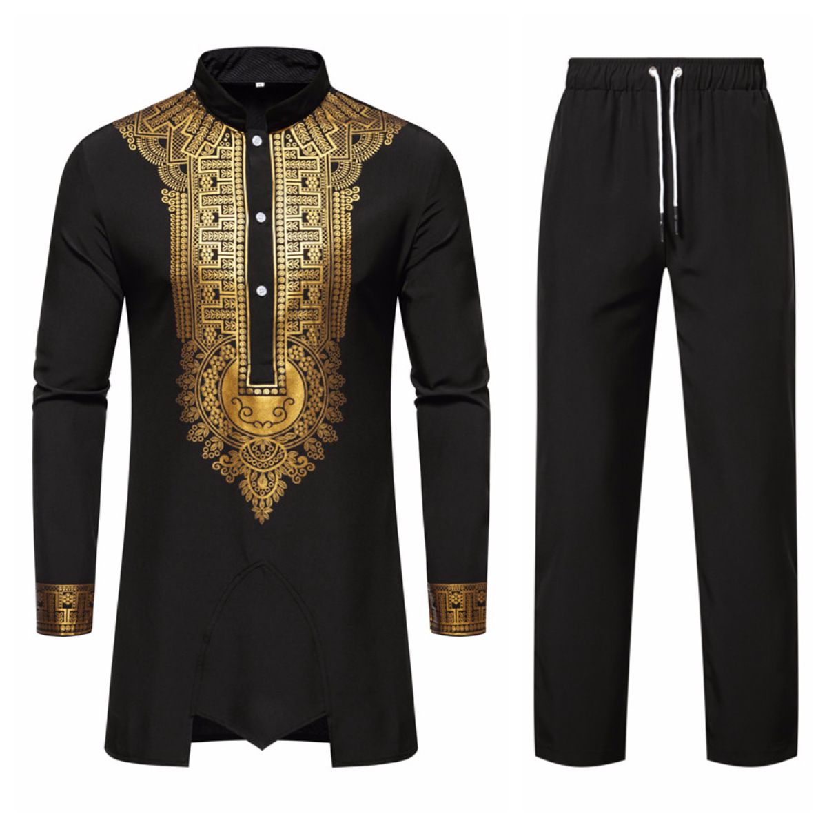 Men's Clothing New Men's Robe Fashion Hot Stamping Printing Suit Size Muslim Casual Two Piece Suit_viptrois.com