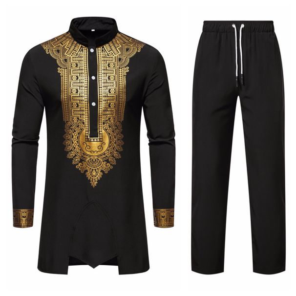 Men's Clothing New Men's Robe Fashion Hot Stamping Printing Suit Size Muslim Casual Two Piece Suit_viptrois.com