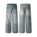 Men's Clothing Pleated Design Blue Washed And Distressed Wide Leg_viptrois.com