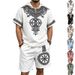 Men's Clothing Men's Viking Style Printed Suit Casual Top And Shorts Set Summer Bamboo Retro Hooded For Formal & Casual_viptrois.com