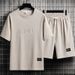 Men's Short Sleeved T-Shirt Set Casual Loose Fit Summer Sports Two Piece Trendy Youth Outfit_viptrois.com