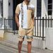 Men's Clothing Summer Men's New Printed Zipper Color Matching Short Sleeved Shorts Two Piece Casual Suit_viptrois.com