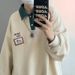Men's Waffle Knit Polo Shirt Trendy Loose Retro Casual Collared Jacket Spring Fashion For Men_viptrois.com