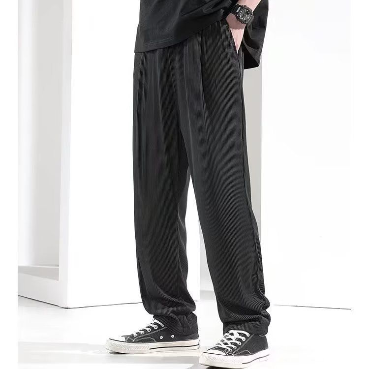 Men's Lightweight Ice Silk Pants - Summer Loose Fit Straight Leg Trousers With Flowy Drape, Casual & Sporty Style For Youth_viptrois.com