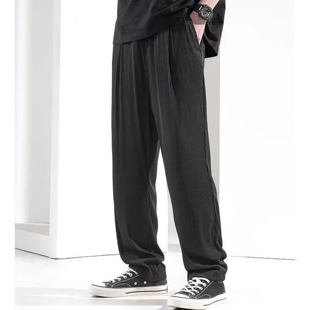 Men's Lightweight Ice Silk Pants - Summer Loose Fit Straight Leg Trousers With Flowy Drape, Casual & Sporty Style For Youth_viptrois.com