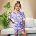 Mother & Kids INS Girls Abstract Full Print Short Sleeved Suit Round Neck Short Sleeved T Shirt Suit_viptrois.com