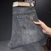 High End Men's Jeans Spring And Autumn New Style All Match Trend Elastic Small Straight Tube Ash Gray Printed Long Trousers Washed Jeans_viptrois.com