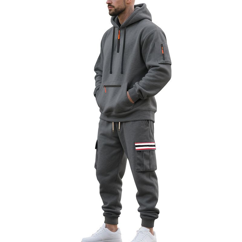 Men's Fleece-Lined Hoodie & Jogger Set – Winter Workwear-Inspired Casual Outfit For Outdoor & Streetwear (Black, Khaki, Grey, Navy, Charcoal)_viptrois.com