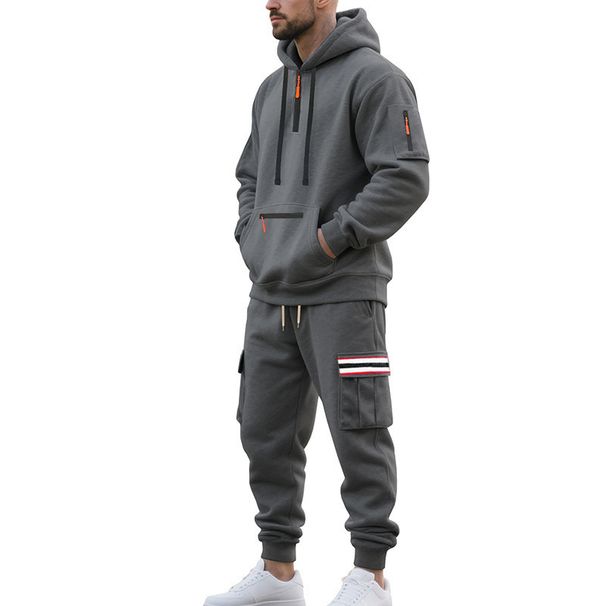 Men's Fleece-Lined Hoodie & Jogger Set – Winter Workwear-Inspired Casual Outfit For Outdoor & Streetwear (Black, Khaki, Grey, Navy, Charcoal)_viptrois.com