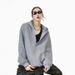 Pure Cotton V-neck Hooded Sweatshirt Loose Casual Pullover Hoodie Top Solid Color Simple_viptrois.com