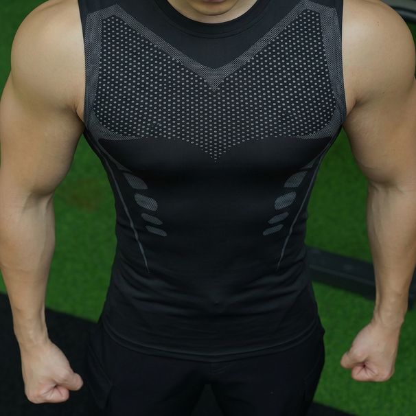 Men's Quick Drying Compression Sports Vest High Elasticity Fitness Wear Sleeveless T-Shirt for Basketball Training Running_viptrois.com