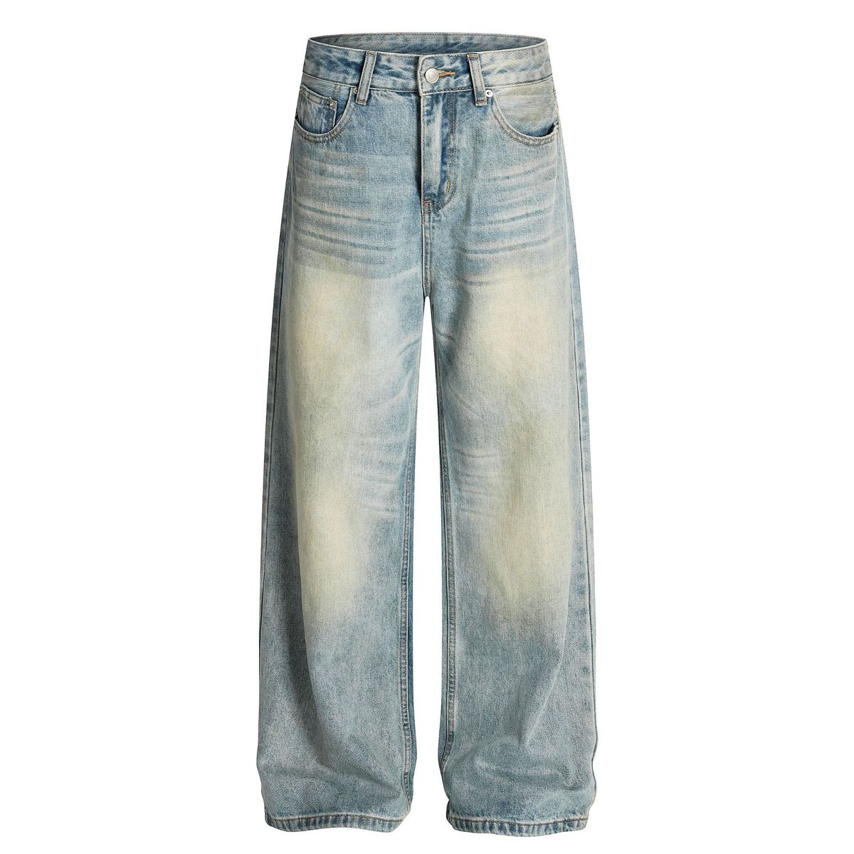 Men's Clothing Retro Washed Jeans Straight Simple Personality Cleanfit Trousers For Men And Women_viptrois.com