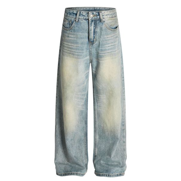 Men's Clothing Retro Washed Jeans Straight Simple Personality Cleanfit Trousers For Men And Women_viptrois.com