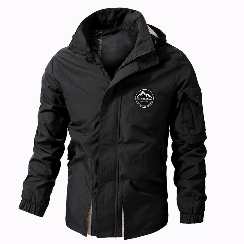 Men's Clothing Detachable Hood Windbreaker Jacket – Lightweight Waterproof & Windproof Polyester Coat For Outdoor Activities (Khaki/Black/Army Green)_viptrois.com