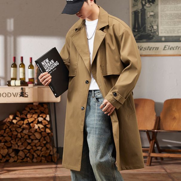 Mid To Long Windbreaker Jacket For Men In Spring Autumn New Korean Version Trendy Versatile Loose And Luxurious_viptrois.com