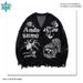 Men's Jacquard Knit Sweater - Retro Loose Fit, Long Sleeve Round Neck, Unisex Couple Style, Soft Polyester Blend_viptrois.com
