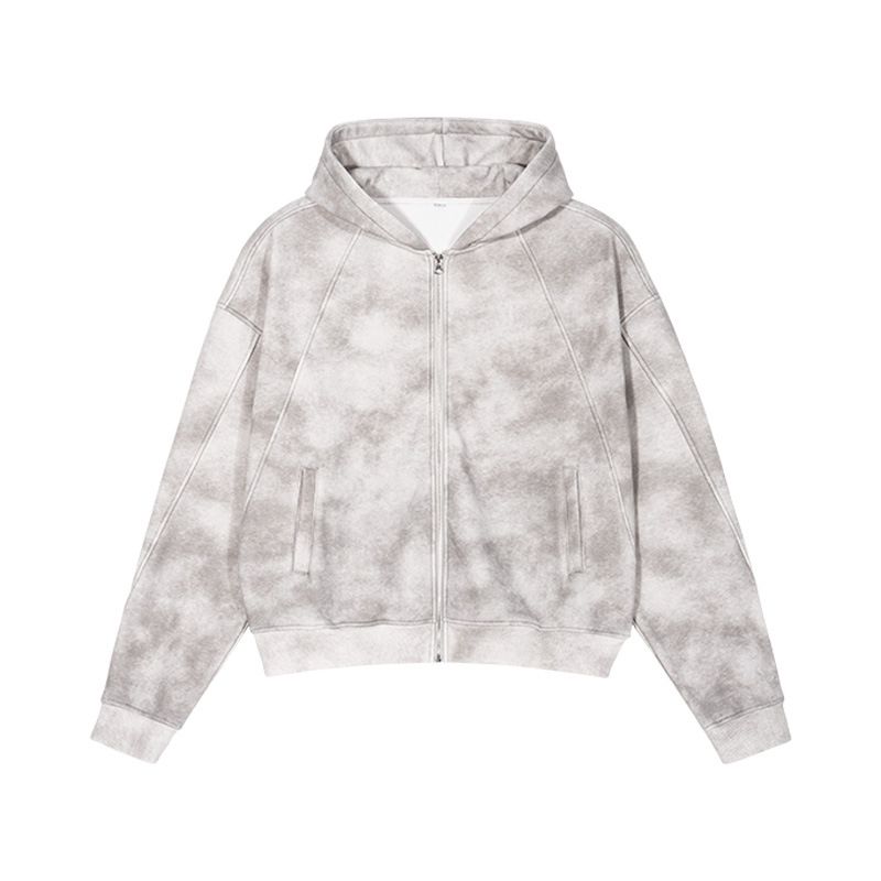 Men's Heavyweight Distressed Zip-up Fleece Hoodie – Streetwear Pullover With Vintage Wash (Ash Grey, S-xxl)_viptrois.com