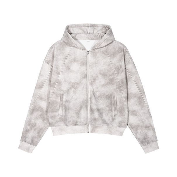 Men's Heavyweight Distressed Zip-up Fleece Hoodie – Streetwear Pullover With Vintage Wash (Ash Grey, S-xxl)_viptrois.com