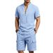 Men's Breathable Linen Short Sleeve T-Shirt And Shorts Set Summer Casual Loose Fit Outdoor Workwear Style Outfit_viptrois.com