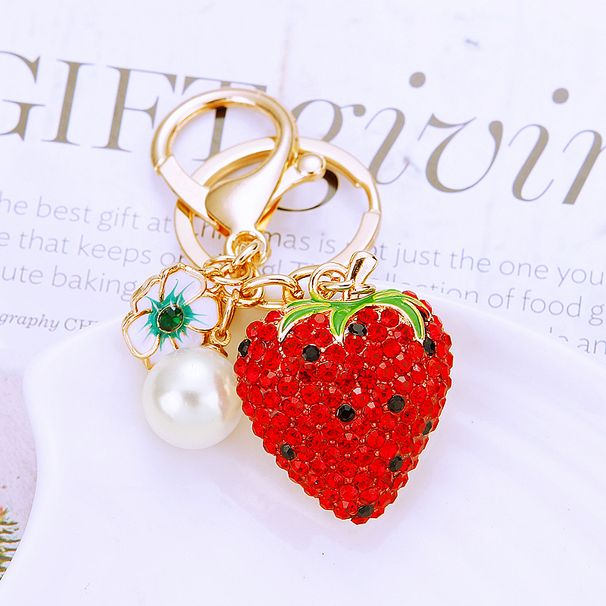 Bag Charm Diamond Studded Cute Fruit Strawberry Car Keychain Metal Cute Men And Women Couple Bag Pendant Key Chain Ring Gift_viptrois.com