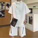 Summer Hooded Bubble Gauze Sun Protection For Men New Workwear Short Sleeve Loose T-Shirt Casual Sports Set_viptrois.com